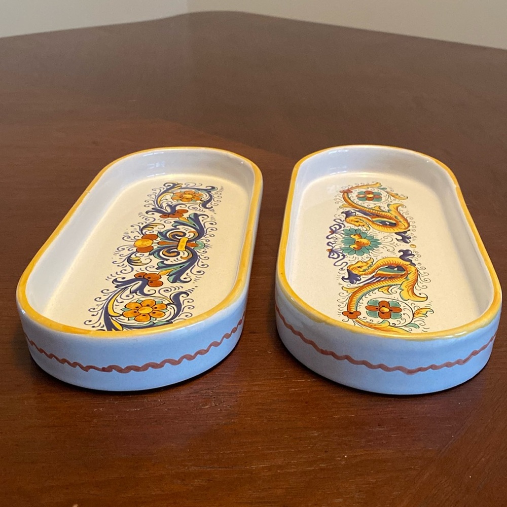 Set of Two Handcrafted Ceramic Deruta Trays from Italy.